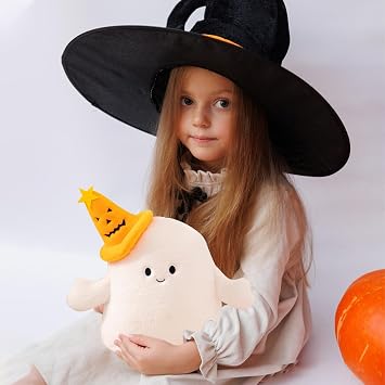 Ghost Plush Pillow, Ghost Throw Pillows with Pumpkin Hat, 30CM Cushion for Sofa Couch Bedroom, Stocking Fillers, Xmas Homeware Gifts
