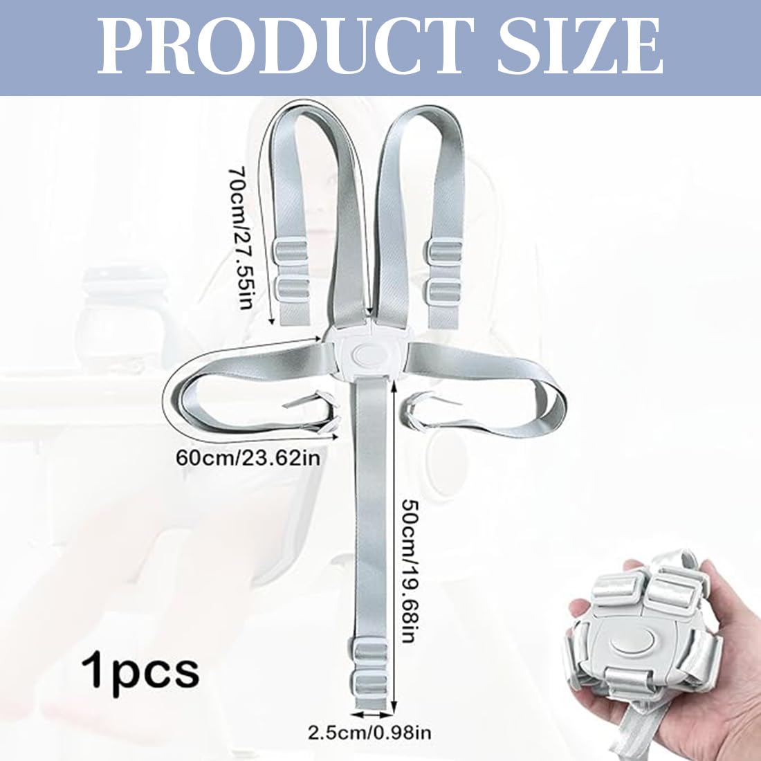 1 Pcs Cinture Universali per Seggiolone Cinghie per Seggiolone a 5 Punti, Regolabile Cintura di Sicurezza per Bambini per Seggiolino Cinghie Passeggini,cinghie seggiolone,Con tampone (Grigio)