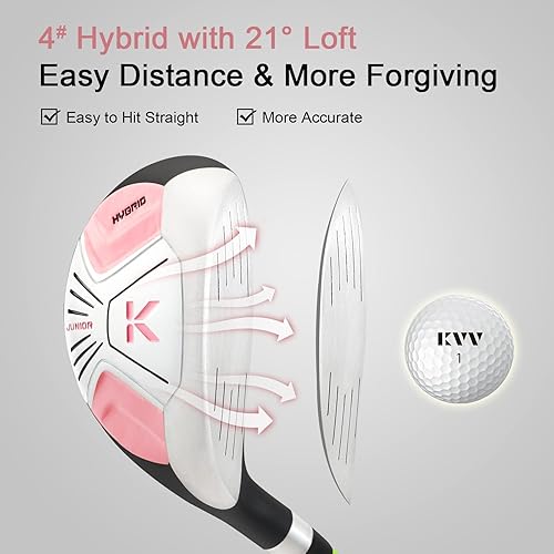 Miniatura 3 de KVV Junior Complete Golf Club Set for KidsChildren Right Hand, Includes Oversize Driver, Irons, Putter, Head Cover, Portable Golf Stand Bag