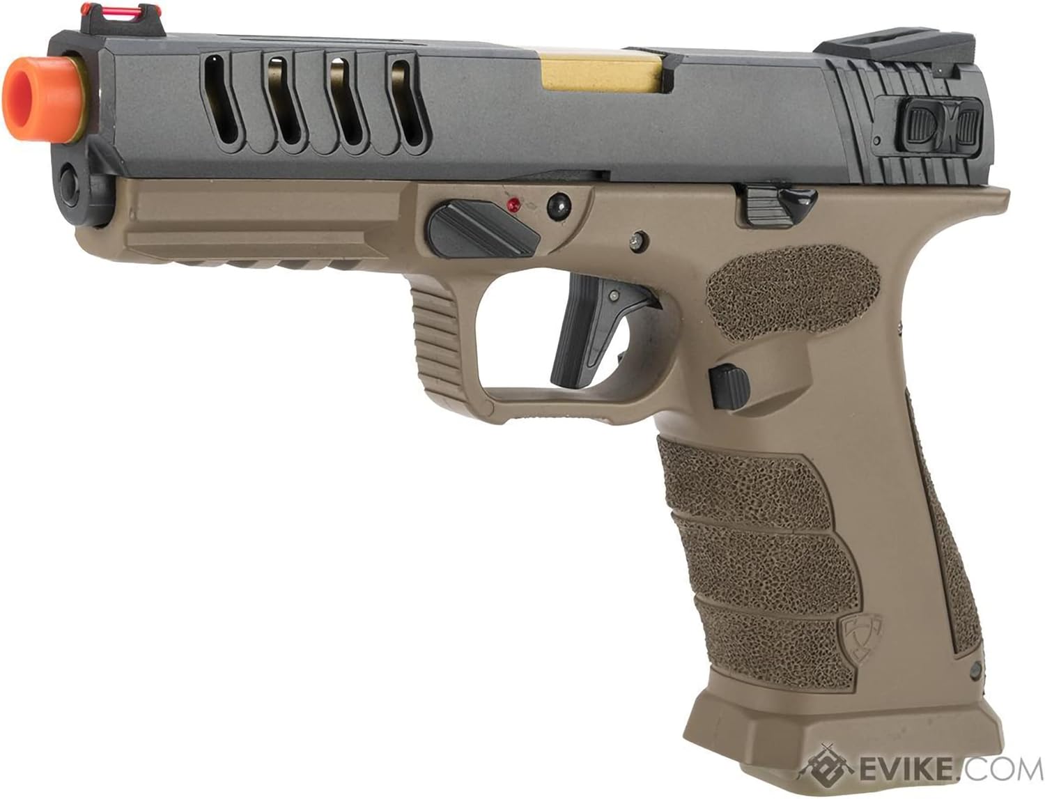 Evike Airsoft - APS XTP Shark Full Automatic Select-Fire Co2 Gas Blowback Airsoft Pistol (Color: Tan/Stippled Handle / CO2)