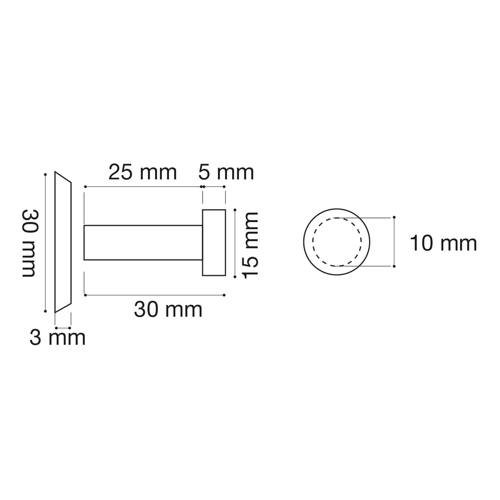 SOTECH 10 pezzi Appendiabiti in acciaio inox MEDEA (Ø 10/15 mm, Lunghezza 30 mm) Ganci spazzolato Fissaggio a scomparsa, viti e tasselli inclusi