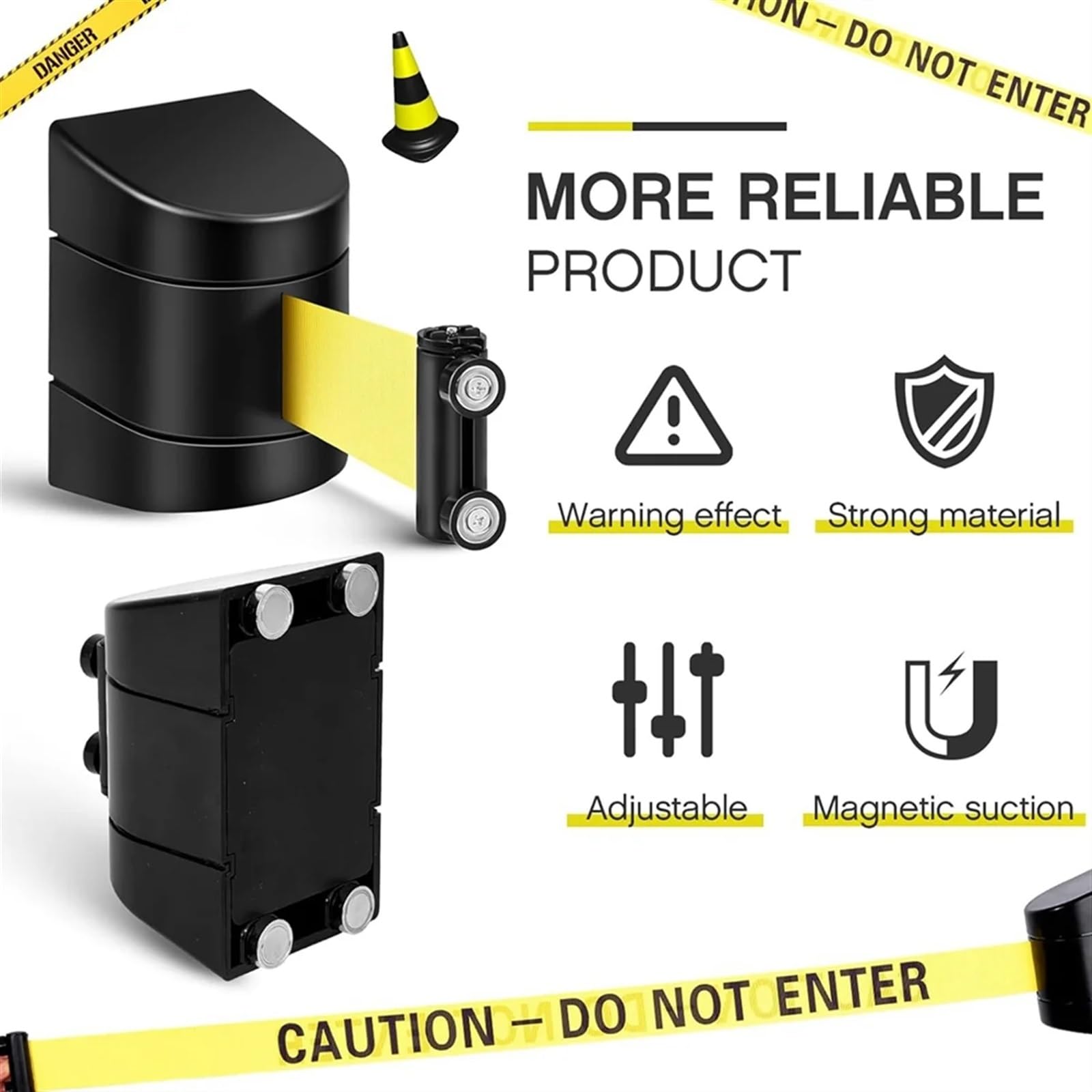 Cinta Balizamiento Montado En Pared Barrera de seguridad retráctil con montaje en pared magnética 5 m, barrera for control multitudes, cinturón fijo caja ABS para Aeropuertos