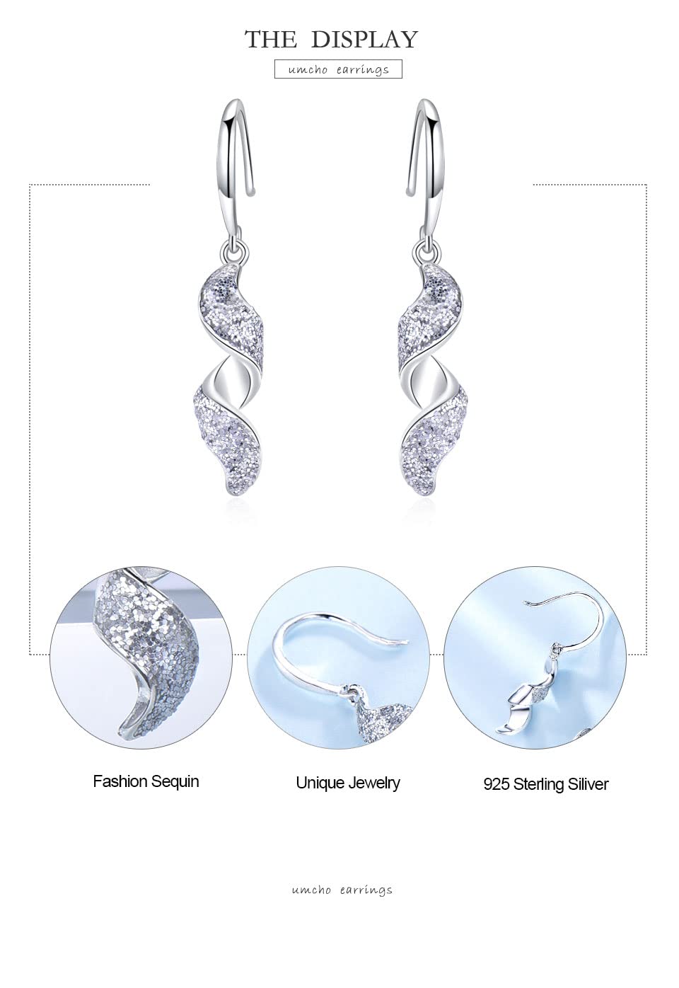 LOKILOKI Eleganti Orecchini Pendenti da Donna in Argento 925 con Paillettes A Spirale per Orecchini di Fidanzamento, Anniversario, Regali per Feste, Gioielleria Raffinata