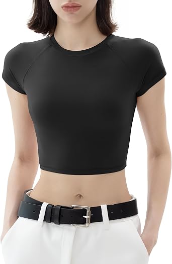 PUMIEY Womens Short Sleeve Crop Tops Crew Neck T Shirt Sexy Tee Smoke Cloud Collection