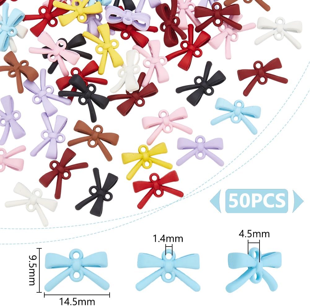 UNICRAFTALE 50Pcs Colorful Metal Bowknot Jewelry Connector Charms Bow Link Pendant Tiny Bowknot Pendants with Double Hole for Bracelet Necklace Earrings Wedding - Image 3