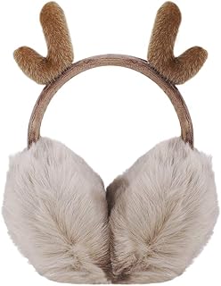 Orejeras para mujer y niña, ajustables, cálidas, de peluche, accesorio de invierno, para exteriores, para mujeres, Alce Marrón, Talla única