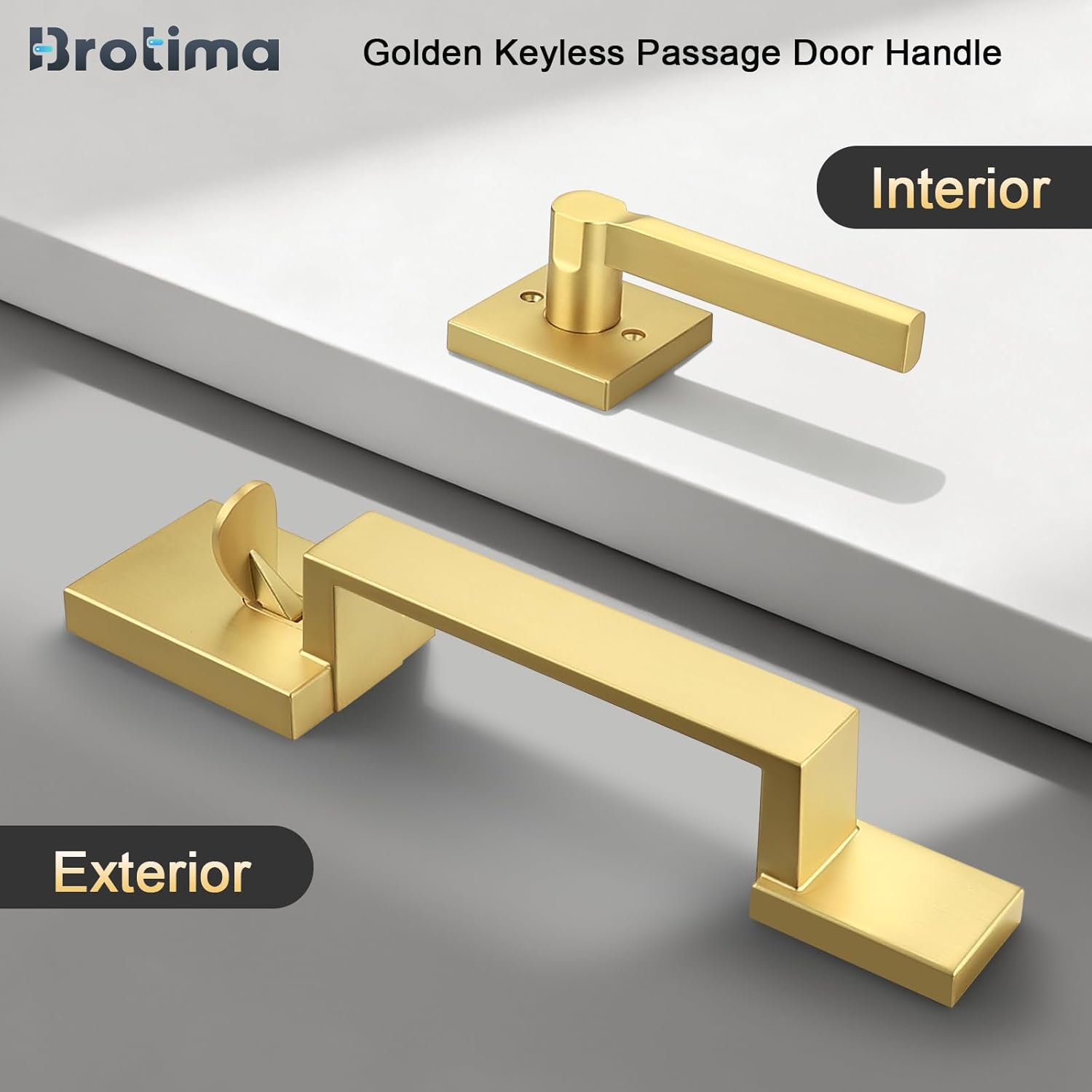 Gold Front Door Handle Set, Single Cylinder Front Door Handle Only, Gold Entry Handleset, Reversible for Right and Left Door