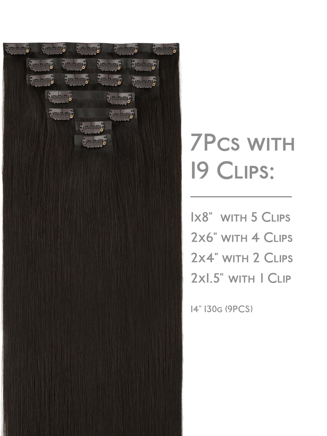 WENNALIFE Seamless Clip In Hair Extensions, 18 Inch 130g 7pcs Dark Brown Hair Extensions Clip in Human Hair Invisible PU Skin Weft Natural Remy Human Hair Extensions