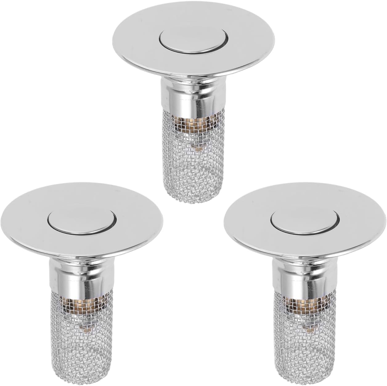 jojofuny Bathroom Sink Pop up Drain Stopper with Hair Catcher Push Button Sink Plug Replacement Universal Fit for Kitchen and Basin 2.75X2.32X0.86 Inches 3 Pack