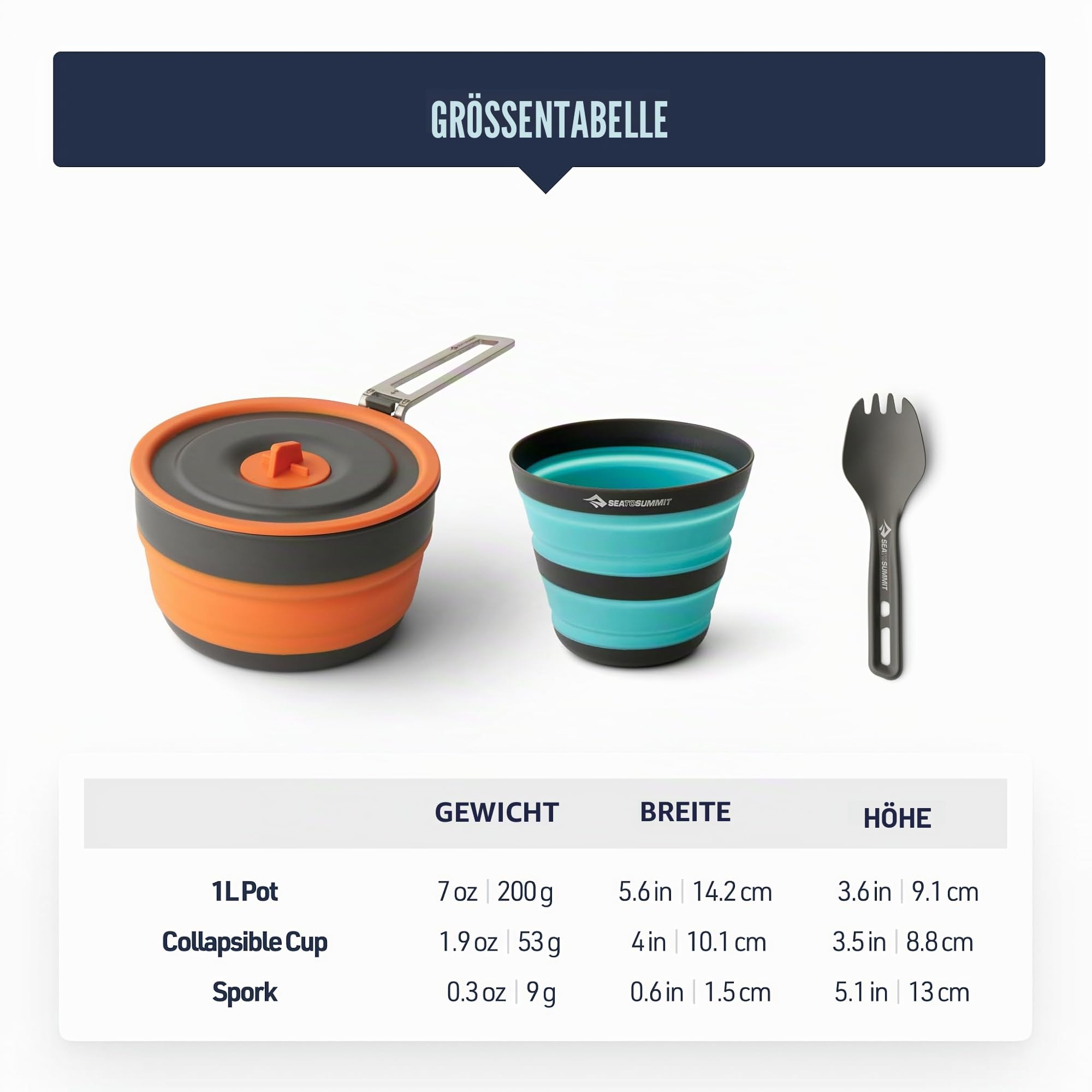 Sea to Summit - Frontier Ultralight Collapsible One Pot Cook Set - 1 Person, 3-teilig - 1 L Topf + Becher + Göffel - ohne PFAS & Langlebig - Camping-Kochgeschirr aus harteloxiertem Aluminium - 259 g