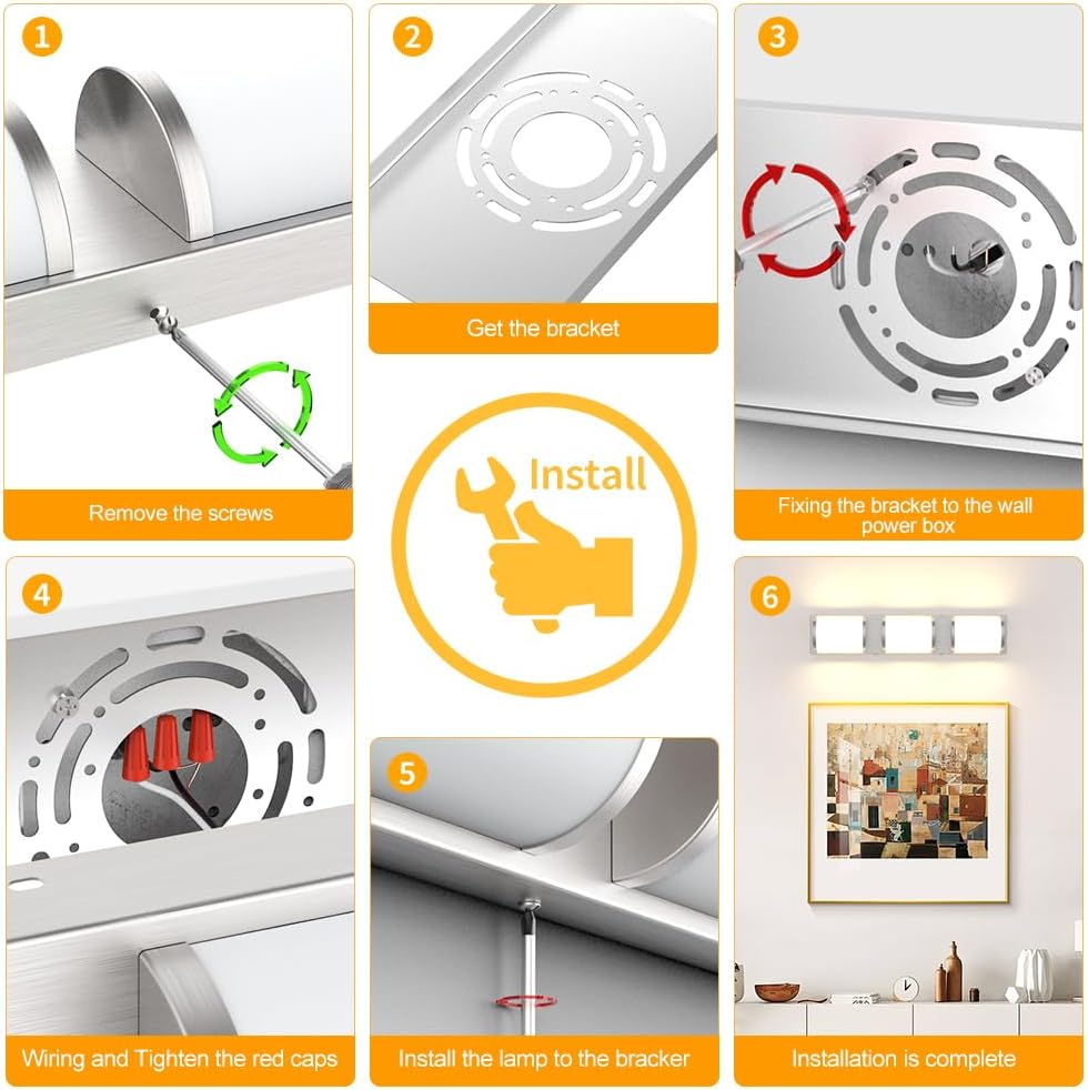 Sytmhoe Bathroom Vanity Light Over Mirror 24 Inch, Brushed Nickel Wall Mirror Light Fixture with Clear Glass Shades, LED Vanity Lighting for Bathroom, Bedroom, Makeup Room (3000K Warm White)