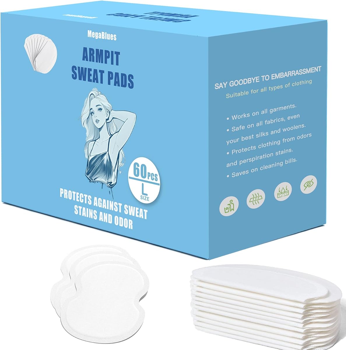 Armpit Sweat Pads, Large Disposable Underarm Sweat Pad, Antiperspirant Absorbent Odour Blocker Pads Armpit Dress Shields, Anti Sweat Arm Pits Pads for Women and Men(60)
