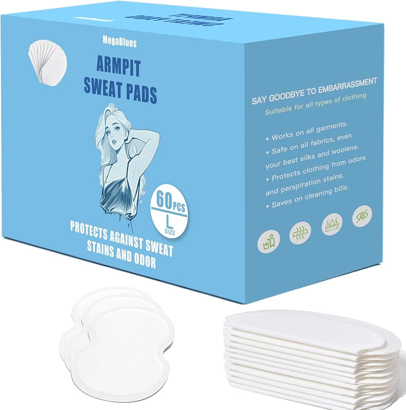 Armpit Sweat Pads, Large Disposable Underarm Sweat Pad, Antiperspirant Absorbent Odour Blocker Pads Armpit Dress Shields, Anti Sweat Arm Pits Pads for Women and Men(60)