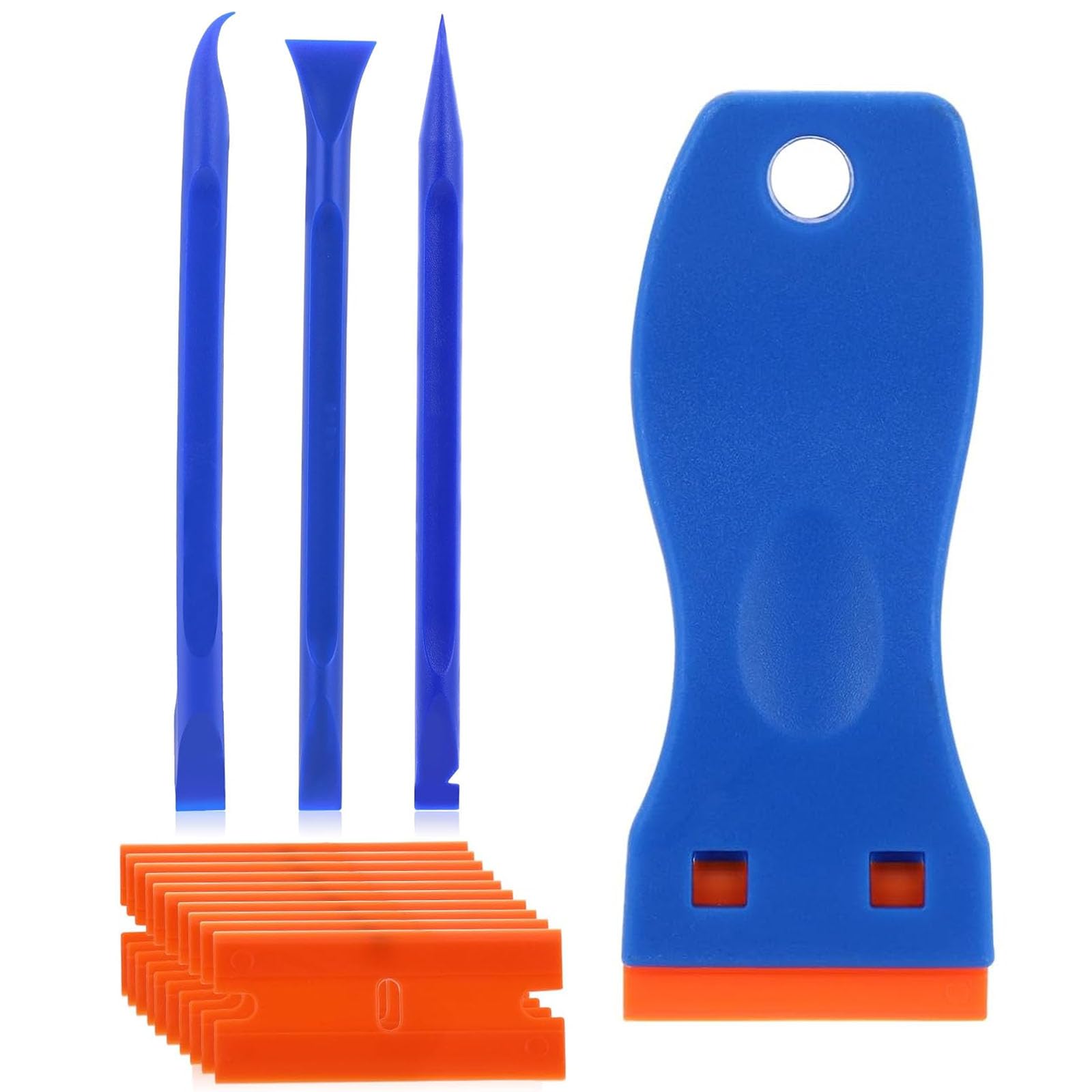 1Pcs Plastic Scraper with 10 Blades,Multipurpose Plastic Scraper Non-Scratch Tool Kit, Sticky Remover for Removing Lable, Glue, Decal in The Glass, Window, Floor, Car
