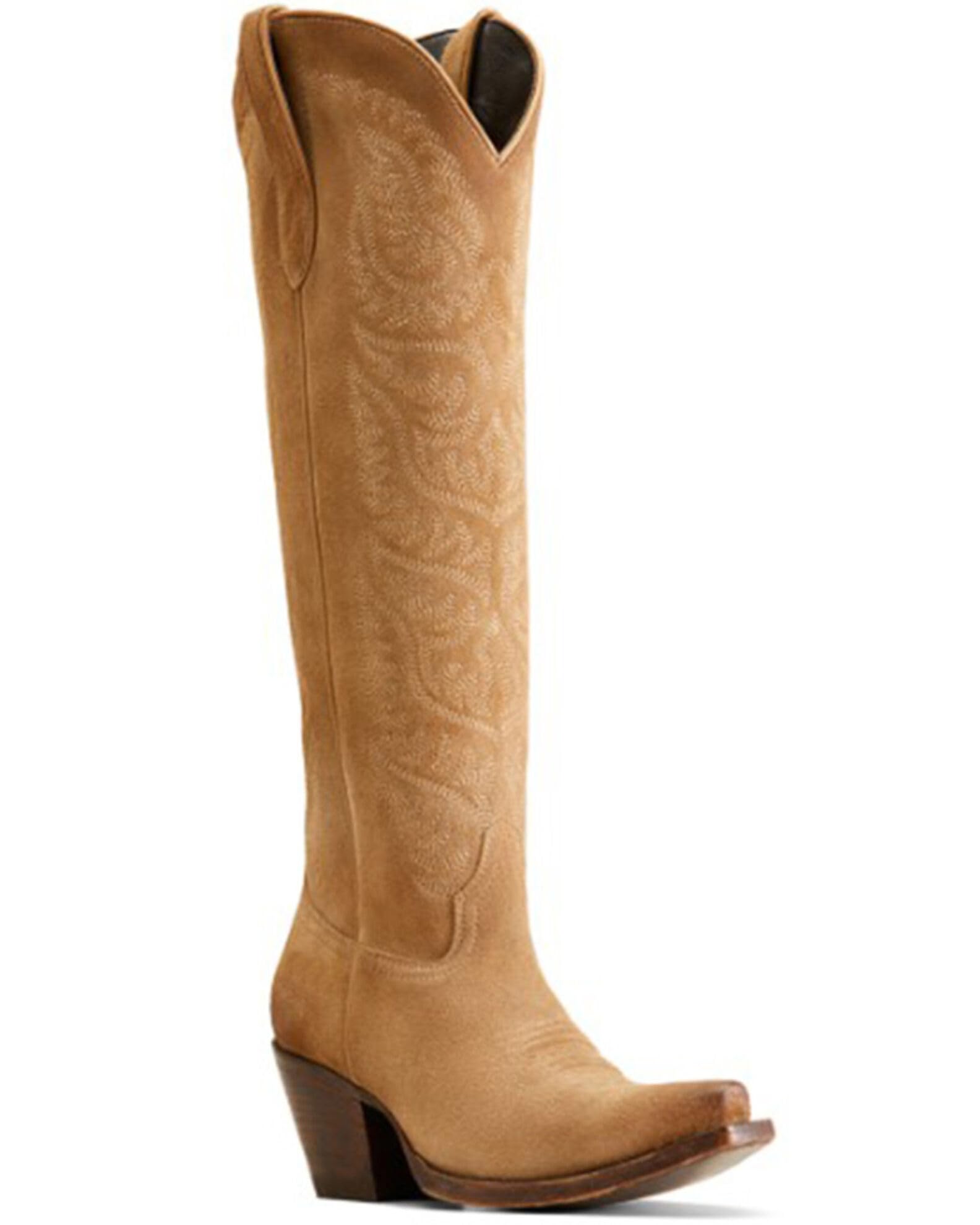 Knee High Suede Embroidered Cowboy Boots for Women