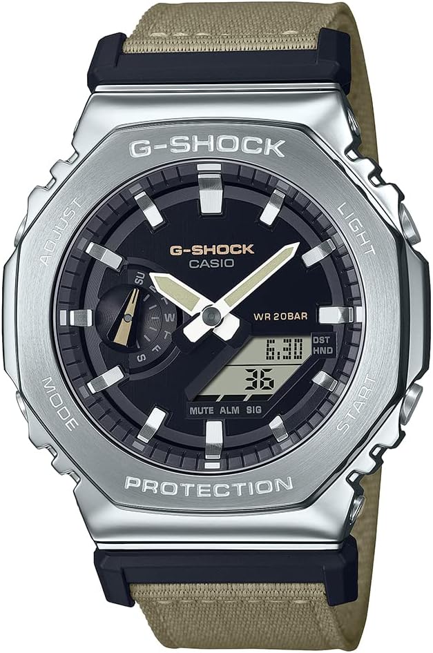 - Casio Gm-2100C-5Adr Black Analog-Digital Dial Brown Cloth Band Men's Watch Shock and 200M Water Resistant G1372