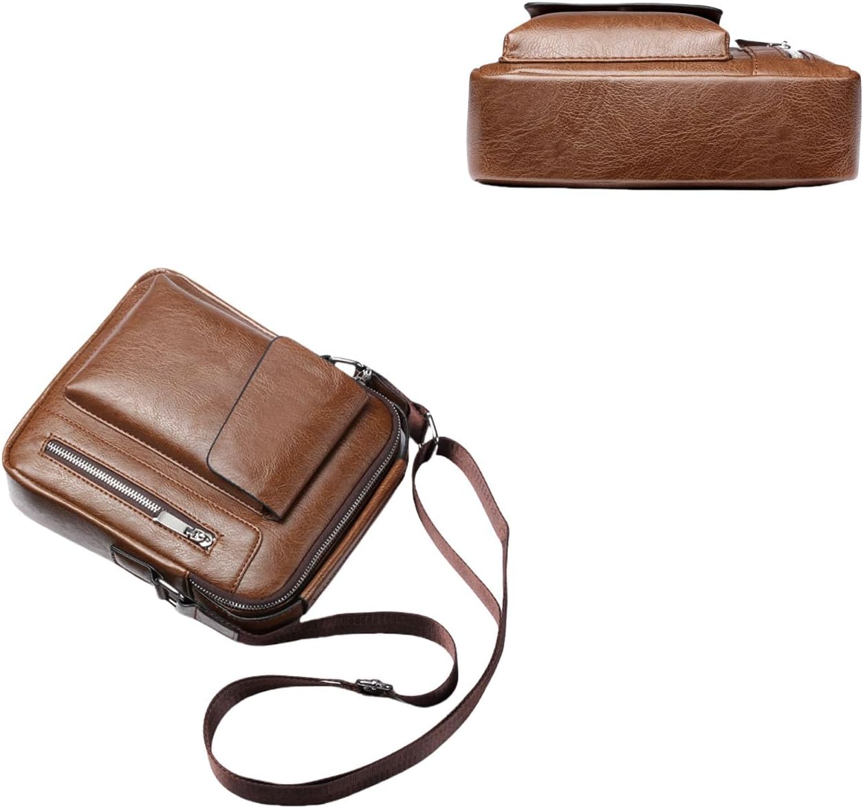 Crossbody Messenger Bag, Mens Shoulder Bag, Vintage leather Bag Office Business for Men, Handbag Purse Zipper - Image 5