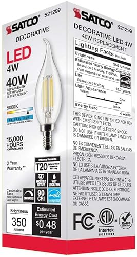 Miniatura 8 de Satco S21299 4CA10/LED/950/CL/120V/E12-paquete de 6