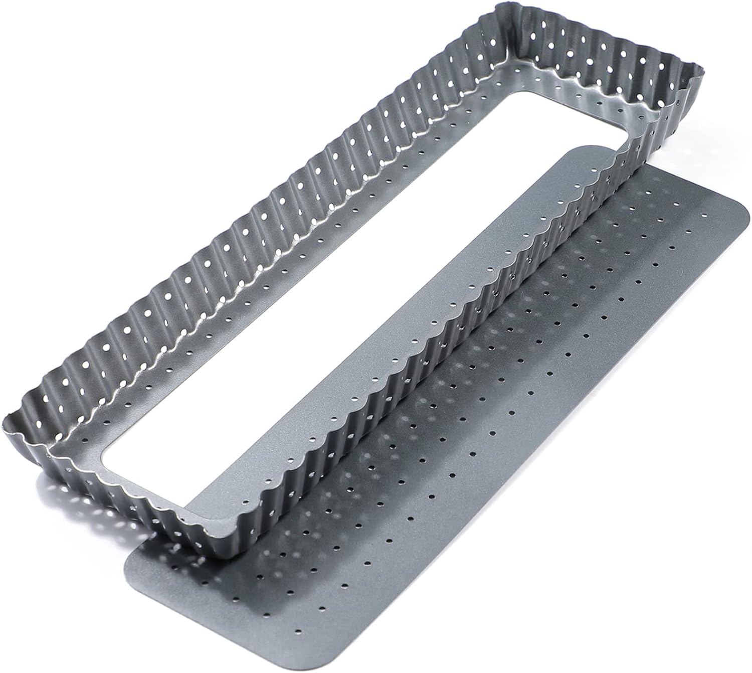 Webake Tart Pan with Removable Bottom, 14 Inch Rectangle Quiche Pan Perforated Tart Tin Nonstick Crispy Baking Tray for Fluted Pie Pizza Quiche Tart