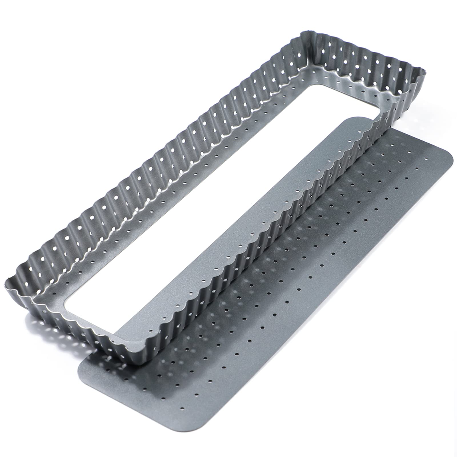 webake Teglia rettangolare per quiche con base staccata, forata, 36 x 11 x 2,5 cm, rivestimento antiaderente