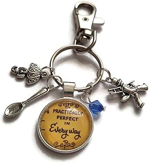 Practically PERFECT in EVERY WAY 20mm handmade glass cabochon bag clip keyring gift, Poppins musical book lover themed teacher thank you birthday Xmas present