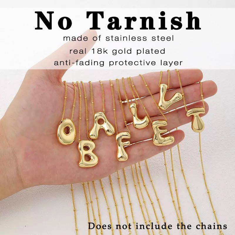 stino No Tarnish Bubble Letter Charms for Jewelry Making, 18K Gold Plated, 26 Pieces A-Z, Alphabet Initial Pendants for Necklace, 17mm - Image 3