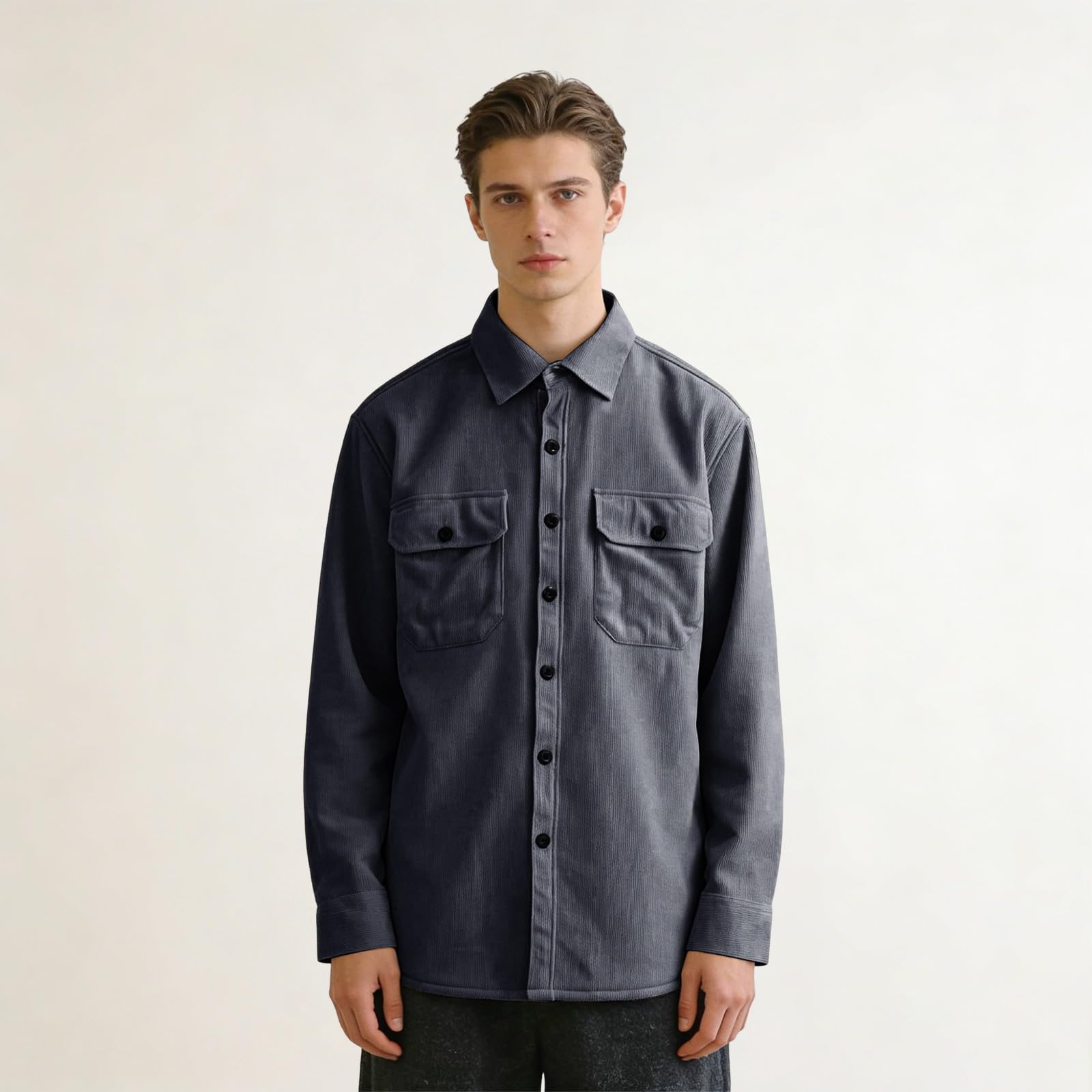 Camicia Uomo con Risvolto Tessuto A Texture Maniche Lunghe, Modello Elegante Adatto per Abiti Quotidiani di Autunno E Inverno