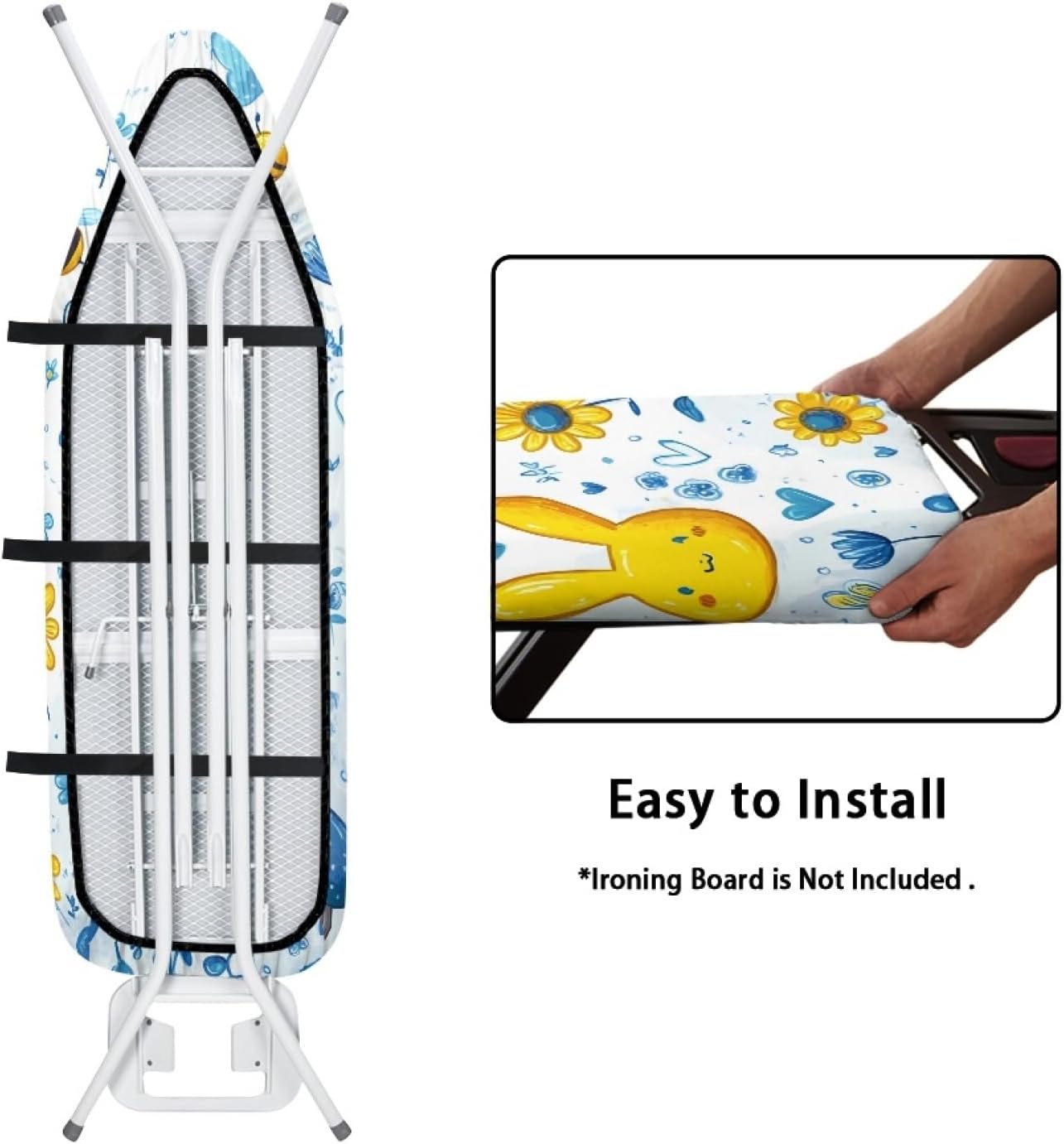 Iron Board Cover with Padding Standard Size Flower Blue Yellow Padded Ironing Board Covers 15x54 Heat Reflective Extra Thick Wide Non Stick Scorch and Stain Resistant Heatproof