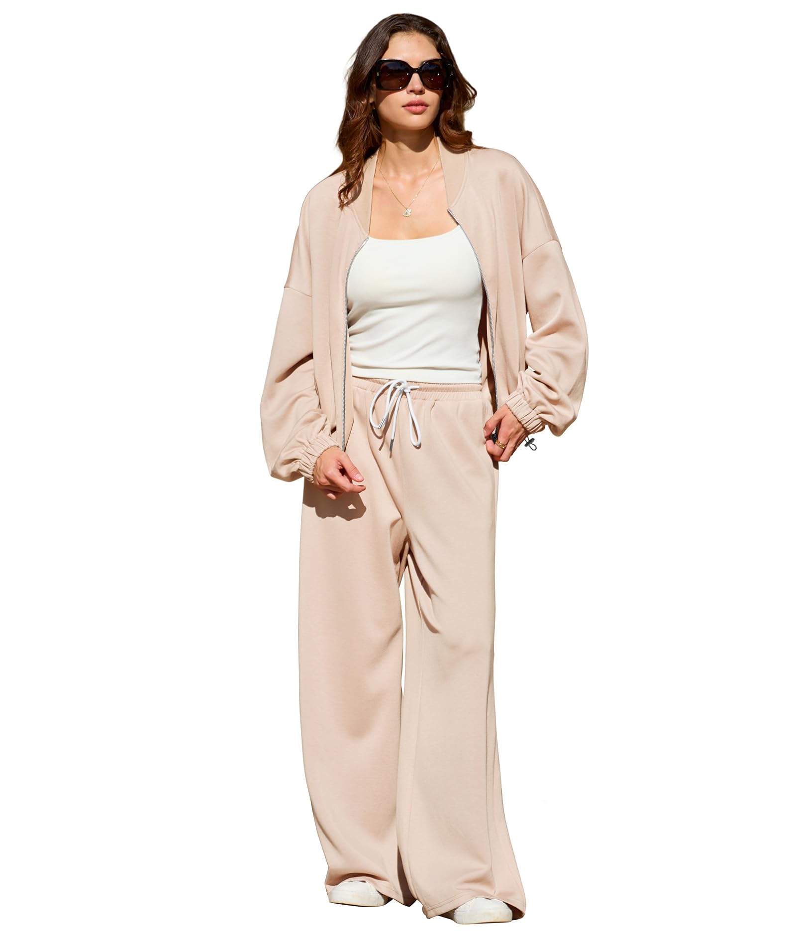 KFUBUO Women 2 Piece Outfits Fall Tracksuit Long Sleeve Zip Up Sweatshirt Jogger Pants Lounge Set for Leisure