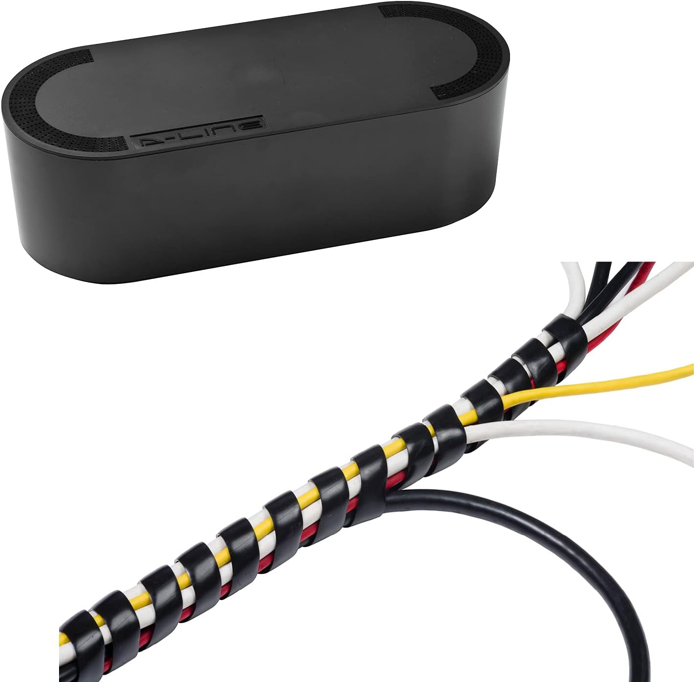 D-Line Cable Management Box (Large) & Cord Spiral Wrap (8.2ft Length) - Black