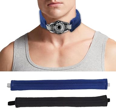 2pcs Tracheostomy Tube Holder Adjustable Tracheotomy Intubation Securement Tape Securemen,Reusable Tie for Post Neck Surgery Supplies Soft Reusable Trach Ties,Adjustable Fits Most People Grey&Blue