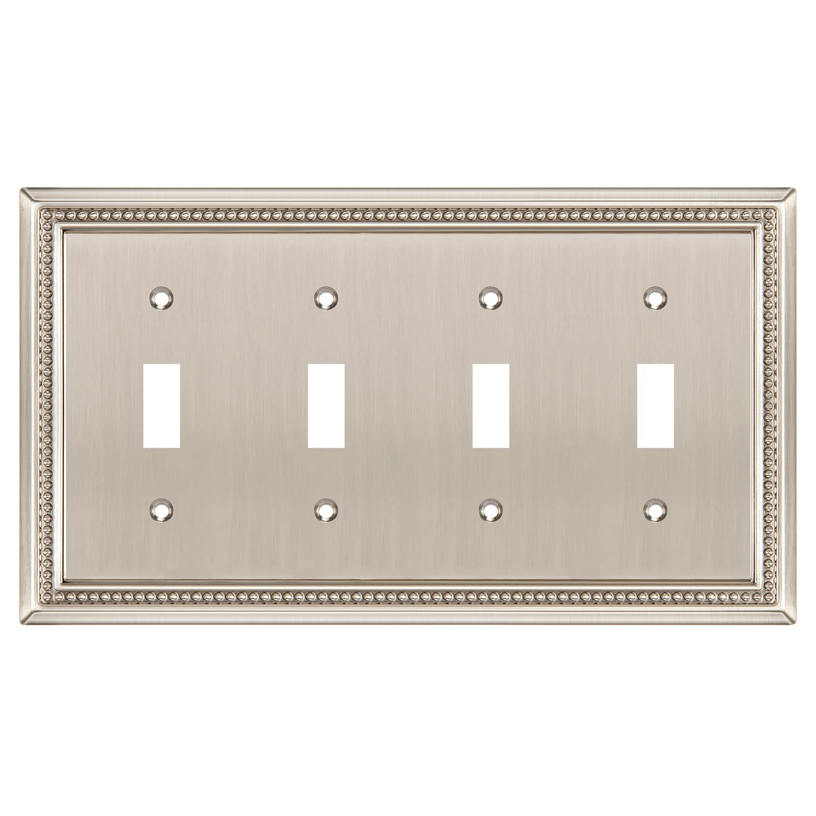 Henne Bery Sunken Pearls Heavy Duty Decorative Wall Plate Switch Plate Outlet Cover (Quad Toggle, Satin Nickel)