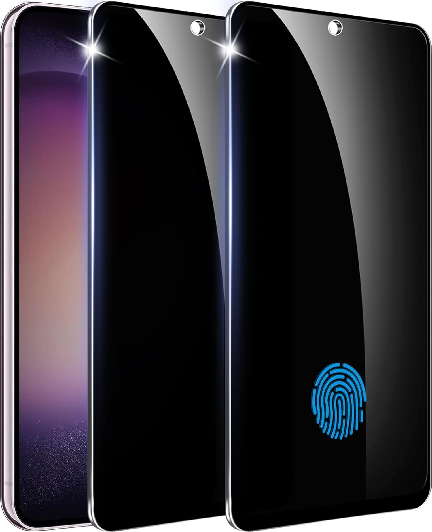 Amleute 【2+1 Pack】 Designed for Samsung Galaxy S23 Plus Privacy Screen Protector【Support Fingerprint Unlock】 9H Tempered Glass,Anti-Spy Flim