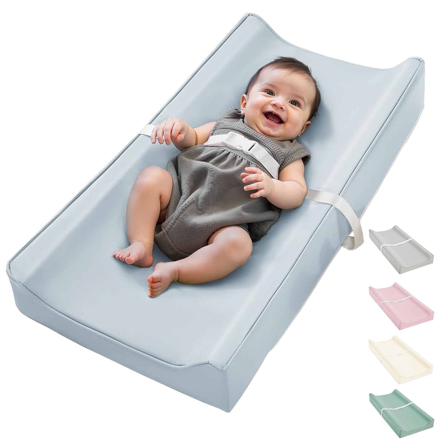 Vegan Leather Waterproof Baby Changing Pad - Wipeable, Extra Thick & Portable & Non-Slip Diaper Mat for Dresser, Crib, Travel | Soft & Safe (Gray)