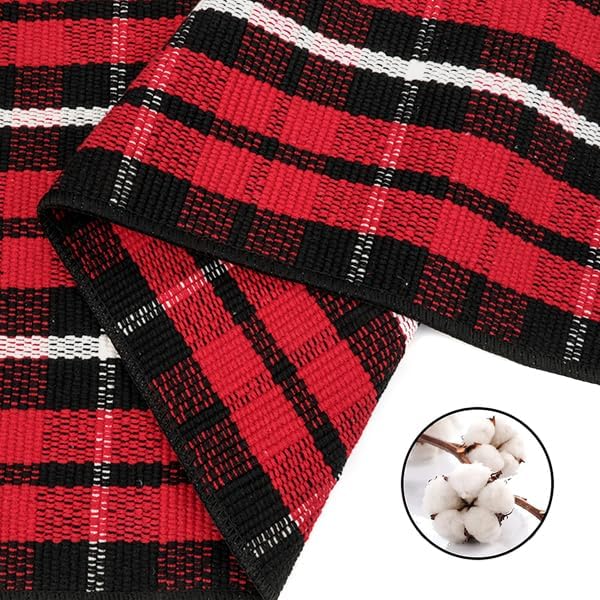 Miniatura 2 de Tapete de Navidad a cuadros para exteriores, 2 x 4.3 pies, color rojo, lavable a máquina, de algodón, para interiores y exteriores, alfombra de