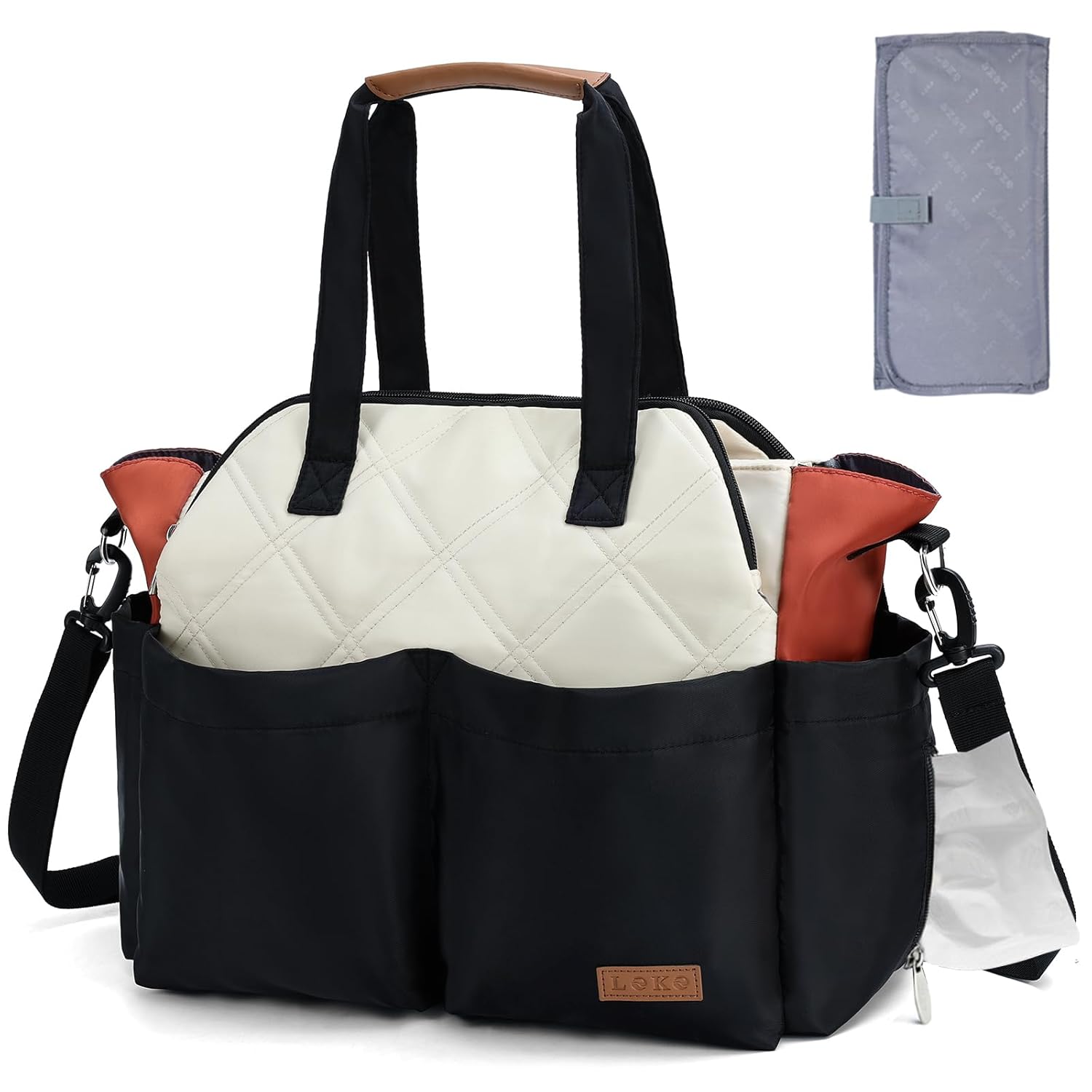 Lekebaby Diaper Bag Tote for Baby - 17 Pockets Large Travel Diaper Tote with Portable Changing Pad, Mom Crossbody Hospital Bag for Labor Delivery, Waterproof, Baby Essentials for Newborn Gifts, Brown