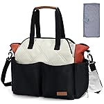 Lekebaby Diaper Bag Tote for Baby - 17 Pockets Large Travel Diaper Tote with Portable Changing Pad, Mom Crossbody Hospital Bag for Labor Delivery, Waterproof, Baby Essentials for Newborn Gifts, Beige