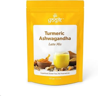 Golden milk-100g 50 Cups | Go-Yogik Turmeric Ashwagandha Latte Mix | Vegan, Ayurveda blend, Stoneground, Herbal.