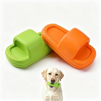 MECOOL Dog Toy Unbreakable Slippers Squeaky Dog Toys for Teehing Chewing Size for Medium and Samll Breeds Orange and Green