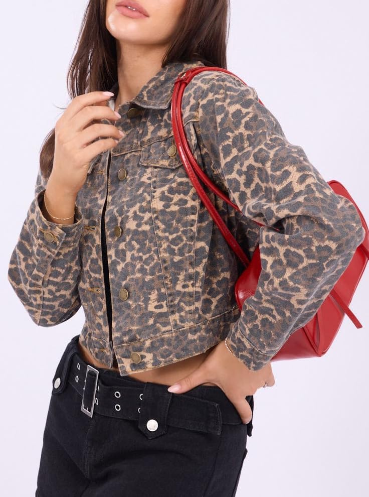 Women's Lightweight No Stretch Animal Print Retro Shape Button-up Front Cropped Jacket