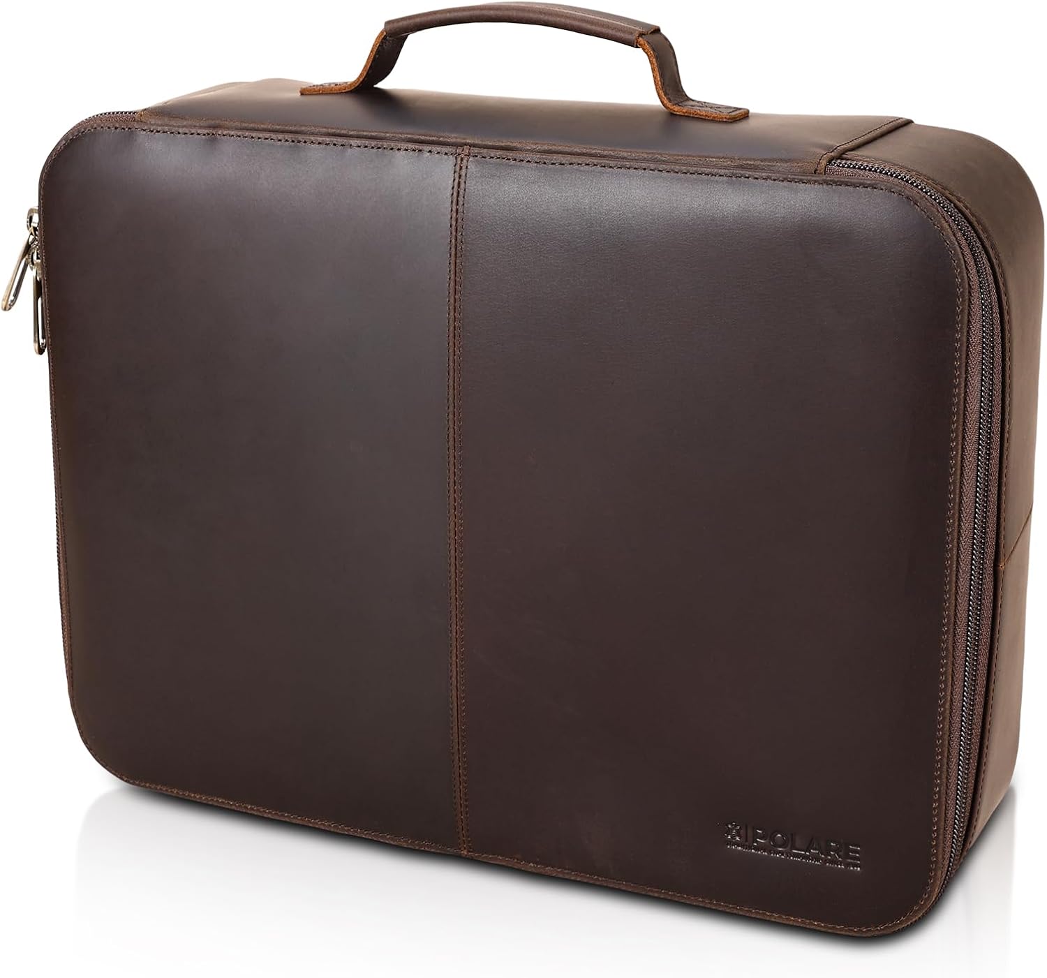 Polare Full Grain Leather Document Organizer Bag Storage Cabinet Box Portable Home Business Safe Folder with Lockable YKK Zipper