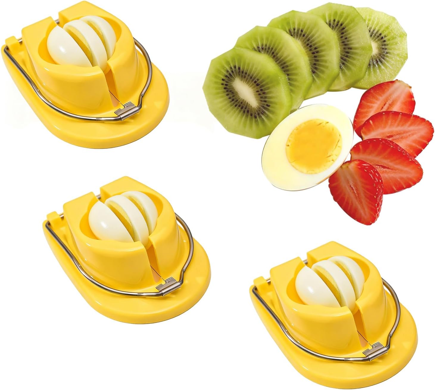 Egg Slicer, Semi-Round Curved Yellow Egg Cutter for Hard Boiled Eggs – Stainless Steel Wire Cutter with Ergonomic Handle for Salad, Cobb Salad, Avocado Toast & Food Garnish, Easy to Clean (3)