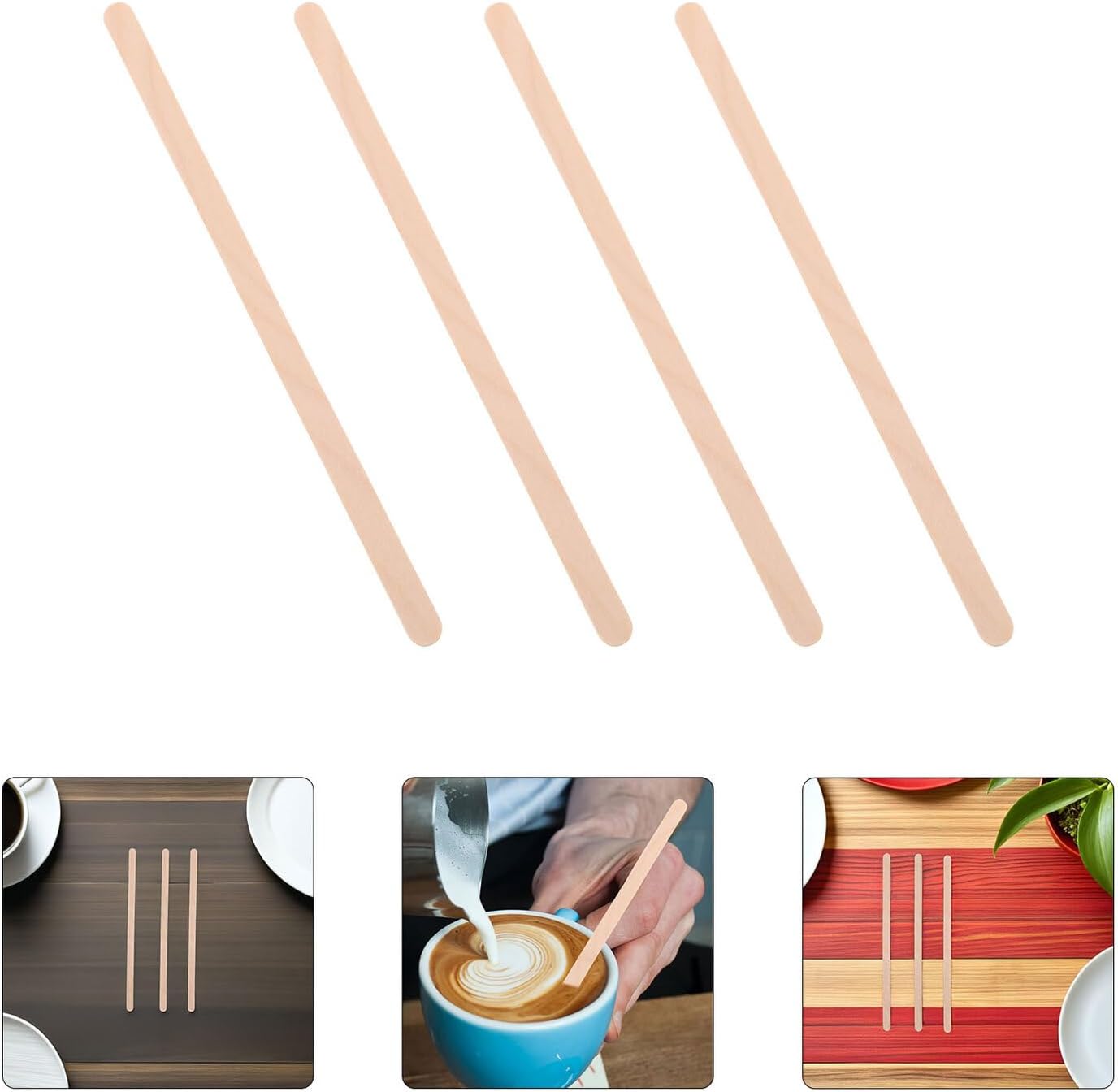Disposable Wooden Coffee Stir Sticks 500pcs Birch Wood round Head Stirrers 140mm X 6mm Splinter-free Eco-friendly Coffee Bar Accessories Tea Smoothies