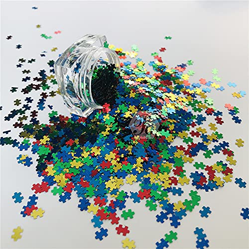 Prettyg 10 Grams/Pack - Red Green Blue Yellow Color Mixes Puzzle Shape Glitter Sequins - Festival Rave Beauty Makeup Face Body Nail Art Decoration Bp-Puzzle #TOP5