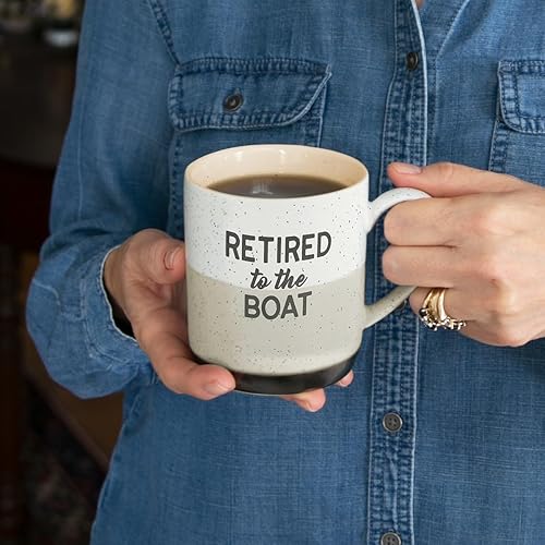Miniatura 5 de Pavilion Gift Company Taza de 15 onzas  Retired To The Boat - Taza de café de gres moteada, color beige