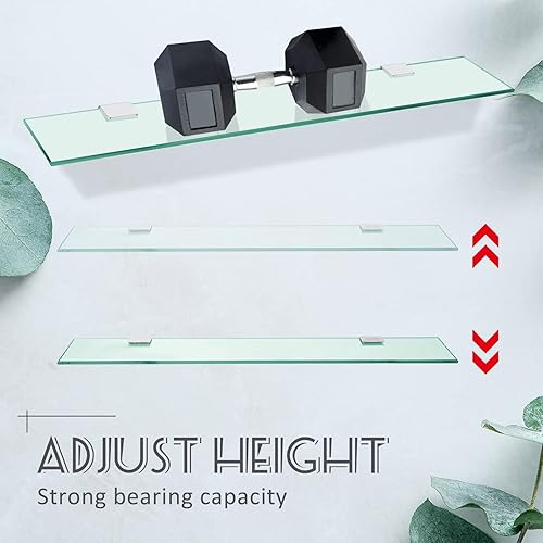 Miniatura 4 de Tatuo Estante de baño de 2 piezas de vidrio templado para baño, acero inoxidable 304, estantes de vidrio flotante (23.6 pulgadas)