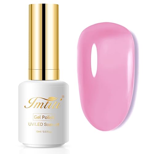 Imtiti Esmalte de uñas de gel Jelly - Rosa nude, 0.5 onzas líquidas, Soak Off LED-UV, kit de inicio para manicura de bricolaje