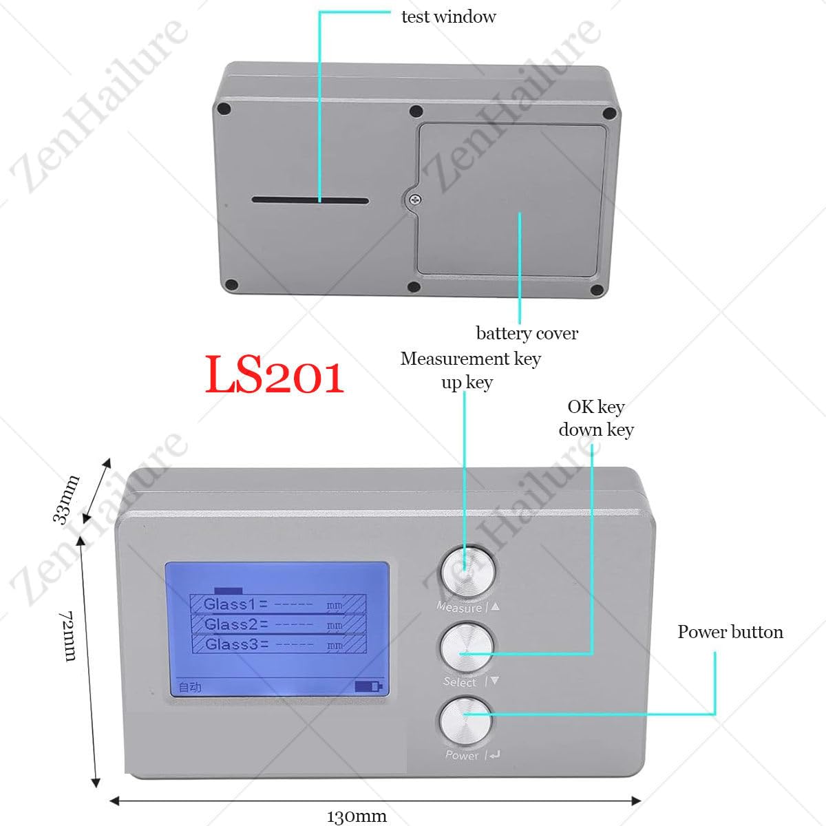 Medidor De Espesor De Vidrio Digital,Medidor De Espesor De Vidrio De 70 Mm,Intercapa De Aire De 45 Mm,Medición De Un Solo Lado/Precisión ±0,1 Mm,para Medir Ventanas De Vidrio