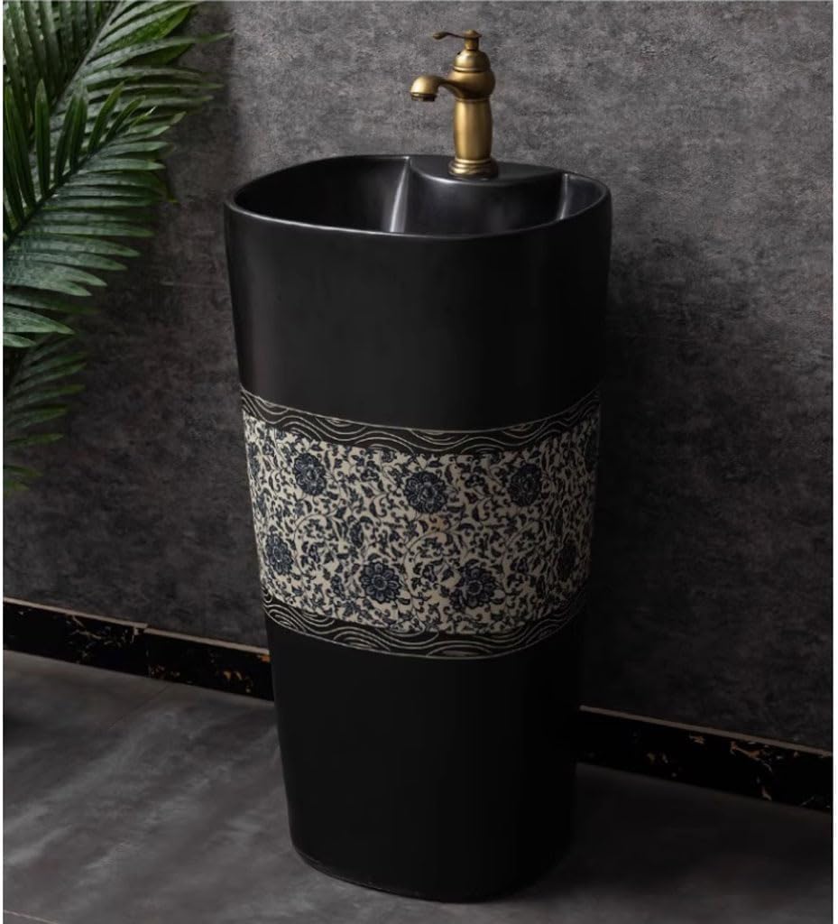 Pedestal Sinks Balcony Basin, Outdoor Garden Pool Retro Column Wash Integrated Floor-Standing Basin Bathroom Sink (A)