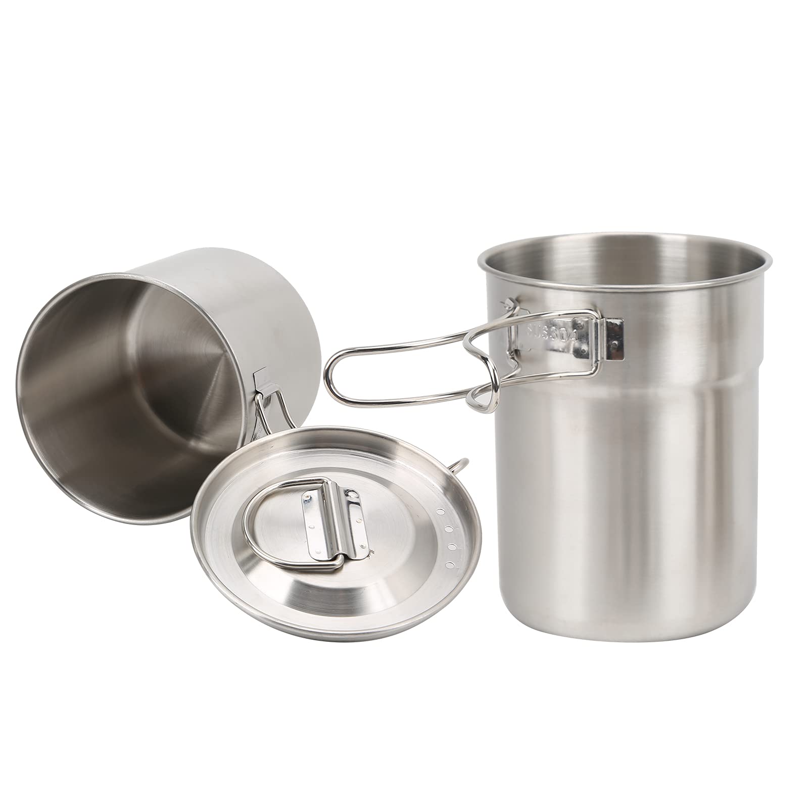 Küchentasse aus Edelstahl, 2-teilig, Küchentasse aus Edelstahl, faltbar, für den Außenbereich, Camp Cook Topf, Camping, Kochgeschirr